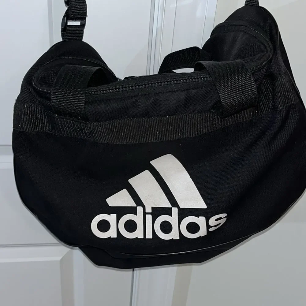 Black White Canvas Adidas medium Duffel travel Shoulder carry single comp bag